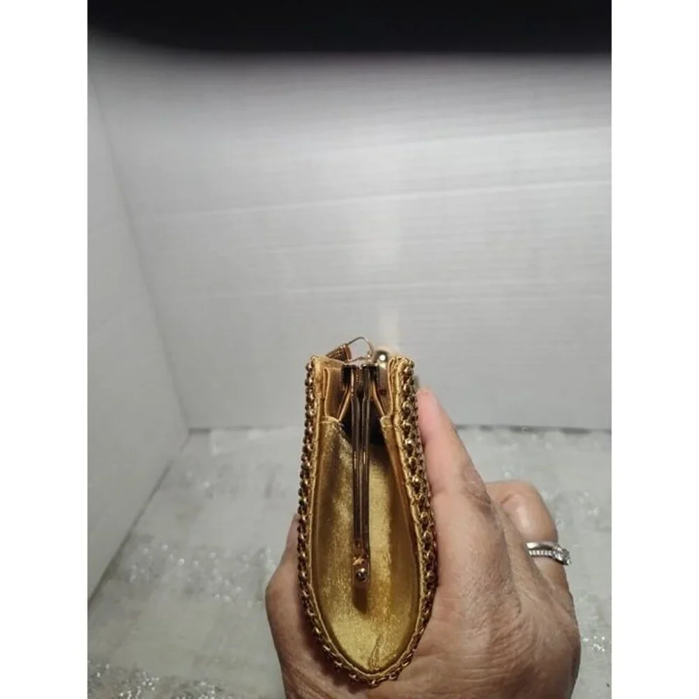 Vintage Retro Caziar Chainmail Clutch Bag Matte Gold‎ With Clasp Chain Strap
